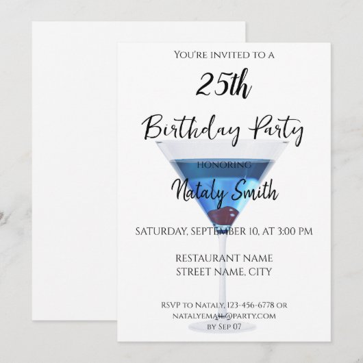 Kleurrijke martini cocktail kaart (Voorkant / Achterkant)