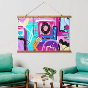 Kleurrijke Maximalist Expressive Abstract Hangend Wandkleed