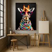 Kleurrijke Maximalist Fun Giraffe Art Print