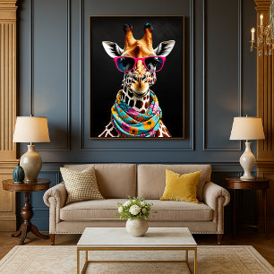 Kleurrijke Maximalistische Pret Giraffe Kunstprint Poster