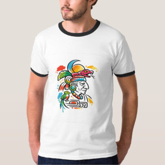 Kleurrijke Mayaanse priester met slangenkopbedekki T-shirt