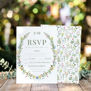 Kleurrijke Meadow Flower Rustic Wedding RSVP kaart