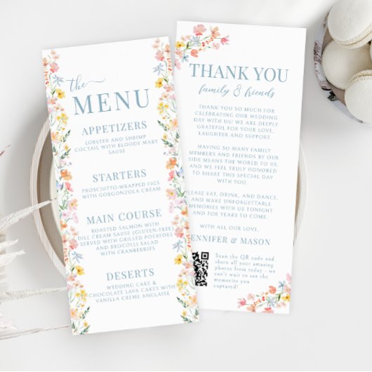 Kleurrijke Meadow Wild Flower Wedding Menu Bedankt