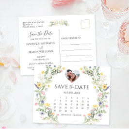 Kleurrijke Meadow Wild Flower Wreath Save the Date Briefkaart