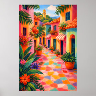 Kleurrijke mediterraanse straatposter, levendig poster