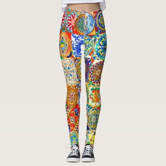 Kleurrijke mediterrane Tegel Dolce Collage Legging (Voorkant)
