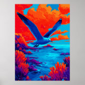 Kleurrijke meeuwenvlucht boven een levendige kust poster (Voorkant)