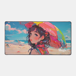 Kleurrijke meisje foto op het strand bureaumat