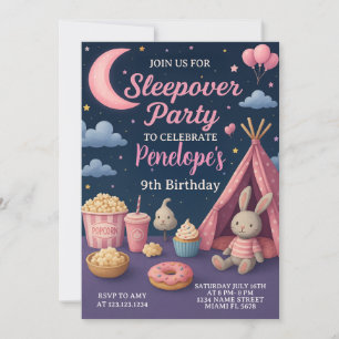 Kleurrijke meisjes Sleepover Party Uitnodiging