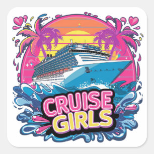 Kleurrijke Meisjesreis Cruise Caribisch Troep Vierkante Sticker