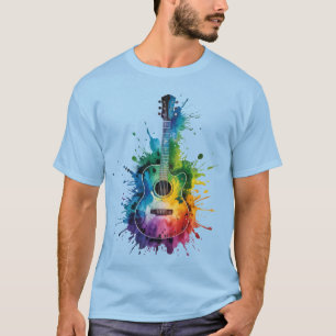 Kleurrijke melodie: geschilderde gitaar op muziek t-shirt