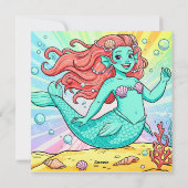 Kleurrijke Mermaid Party Uitnodigen Feestdagenkaart (Achterkant)