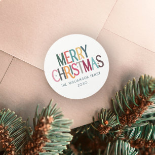 Kleurrijke Merry Christmas Schattigee Retro Stars Ronde Sticker
