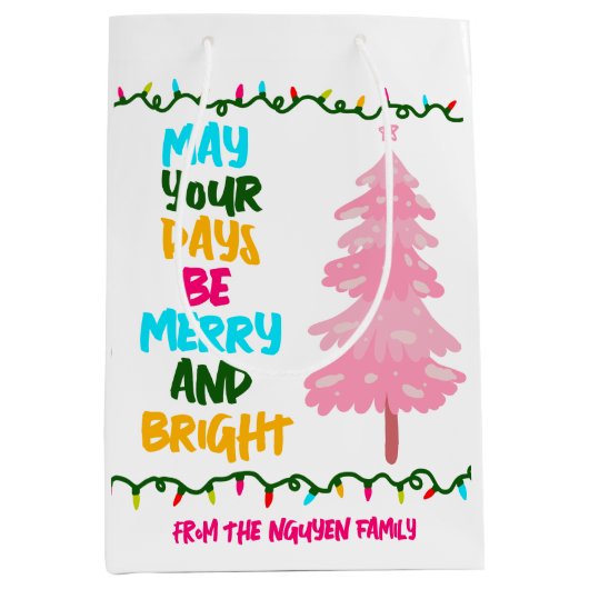 Kleurrijke Merry Heldere Roze Kerstboom Custom Medium Cadeauzakje (Voorkant)