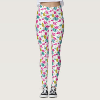Kleurrijke met de hand geschilderde bladprint legg leggings