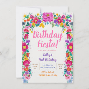 Kleurrijke Mexicaanse bloem Fiesta 1e verjaardagsf Kaart