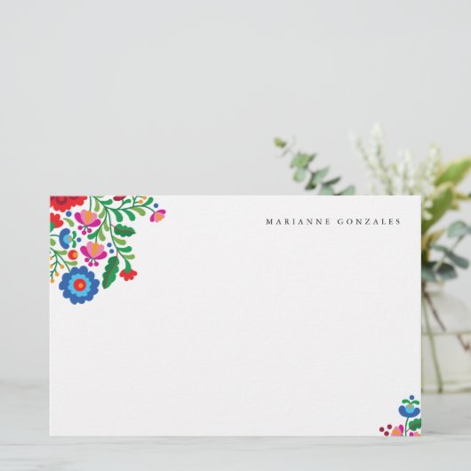 Kleurrijke Mexicaanse borduurwerk voor aangepaste Briefpapier (Staand voorkant)