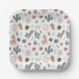 Kleurrijke Mexicaanse Cactus schedels Zonnen Neutr Papieren Bordje