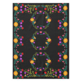 Kleurrijke Mexicaanse Fiesta Bloemen op Zwart Tafelkleed (Voorkant)