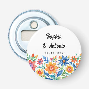 Kleurrijke Mexicaanse Floral Fiesta bruiloft Button Flesopener