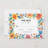 Kleurrijke Mexicaanse Floral Fiesta bruiloft RSVP Kaartje (Voorkant)