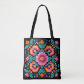 Kleurrijke Mexicaanse Floral Fiesta Canvas tas (Voorkant)