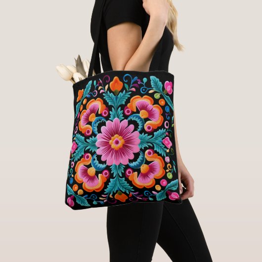Kleurrijke Mexicaanse Floral Fiesta Canvas tas (Dichtbij)