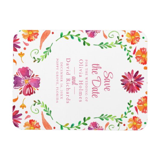 Kleurrijke Mexicaanse Floral Fiesta sparen de datu Magneet (Horizontaal)