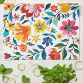 Kleurrijke Mexicaanse Folk Art Floral Theedoek (Gevouwen)