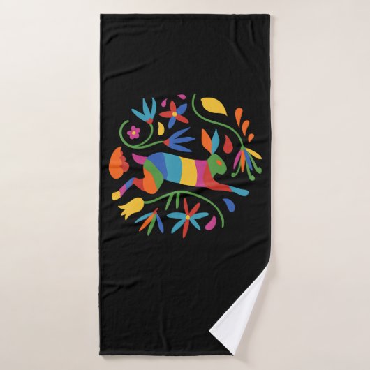Kleurrijke Mexicaanse Otomi Hare & Flowers Badhanddoek (Badhanddoek)