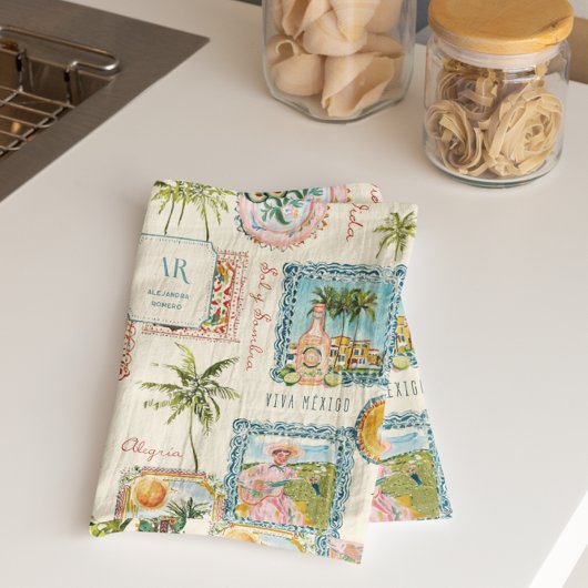 Kleurrijke Mexicaanse Travel Print Monogram Theedoek