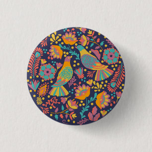 Kleurrijke Mexicaanse volks kunst vogels en bloeme Ronde Button 3,2 Cm
