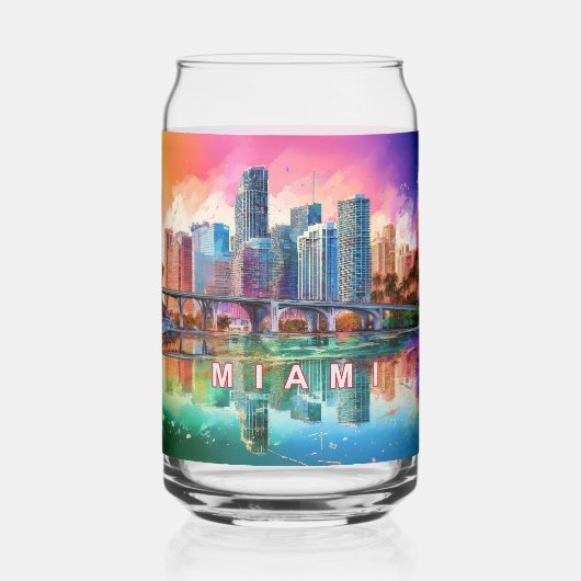 Kleurrijke Miami Skyline Blikvorm Glas (Achterkant)