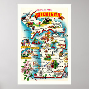 Kleurrijke  Michigan Kaart Poster Print