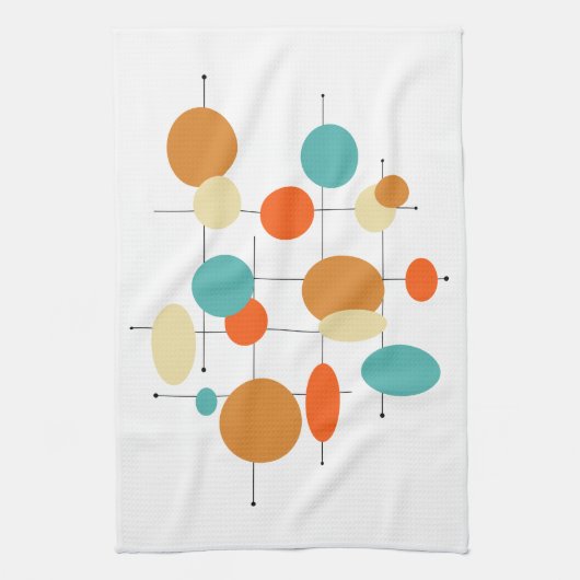 Kleurrijke Mid Century Moderne Cirkels Theedoek (Verticaal)