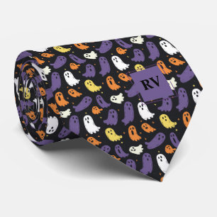 Kleurrijke Mini Halloween Ghosts Monogrammed Stropdas