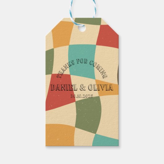 Kleurrijke minimalistische bruiloft cadeaulabel (Voorkant)