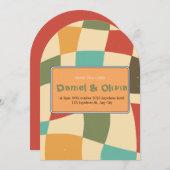 Kleurrijke minimalistische bruiloft uitnodiging (Voorkant / Achterkant)