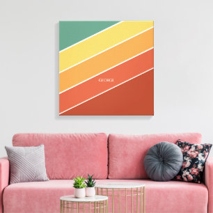 Kleurrijke minimalistische diagonale strepen naam canvas afdruk
