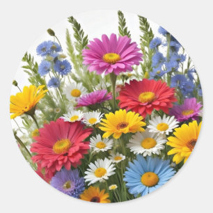 Kleurrijke mix van bloemen ronde sticker