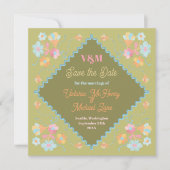 Kleurrijke Mod Borduurwerk Save the Date Invitatio Kaart (Voorkant)