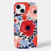 Kleurrijke Modern Rood Wit Blauw Waterverf Bloemen Case-Mate iPhone Case (Achterkant)