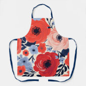 Kleurrijke Modern Rood Wit Blauw Waterverf Bloemen Schort (Voorkant)