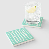 Kleurrijke Moderne 3 Initiaal Monogram | Wit Op Aq Stenen Onderzetter (Zijkant)