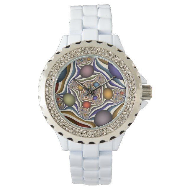 Kleurrijke, moderne Abstracte fractale kunst omhoo Horloge (Voorkant)