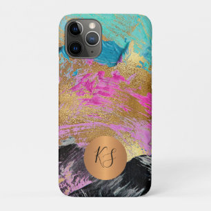 Kleurrijke moderne abstracte kunst gouden glamour iPhone 11 pro hoesje