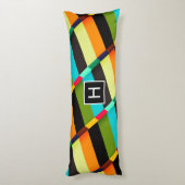 Kleurrijke Moderne Abstracte Strepen & Monogram Lichaamskussen (Achterkant (Verticaal))