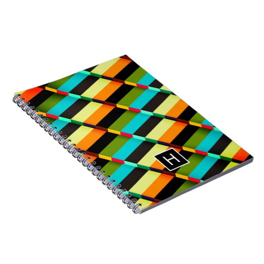Kleurrijke Moderne Abstracte Strepen & Monogram Notitieboek (Rechterzijde)