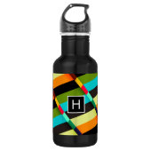 Kleurrijke Moderne Abstracte Strepen & Monogram Waterfles (Voorkant)