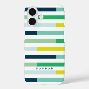 Kleurrijke moderne blauwgroene turkooisstripes iPhone 16 hoesje